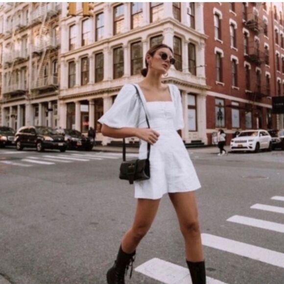 NWT WeWoreWhat Danielle Bernstein Faux Corset Bodice Puff Sleeve Mini Dress 2 - Picture 3 of 9